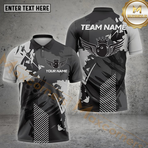 Maxcorners Grey Bowling Royal Winged Ball Design Personalized Name, Team Name 3D Shirt