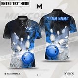 Maxcorners Bowling&Pins Fire Lava Smoke Pattern Multicolor Option Customized Name, Team Name 3D Polo Shirt (4 Colors)