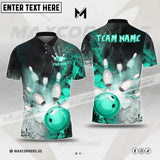 Maxcorners Bowling&Pins Fire Lava Smoke Pattern Multicolor Option Customized Name, Team Name 3D Polo Shirt (4 Colors)