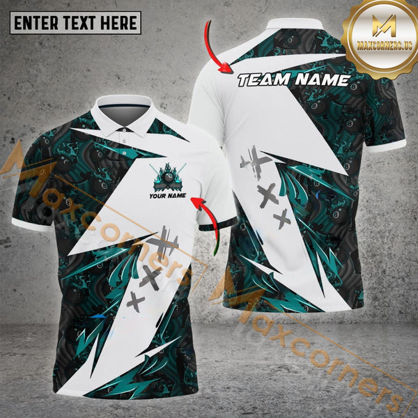 Maxcorners Billiard Ball 8 Flame Pattern Multicolor Option Customized Name, Team Name 3D Polo Shirt (4 Colors)