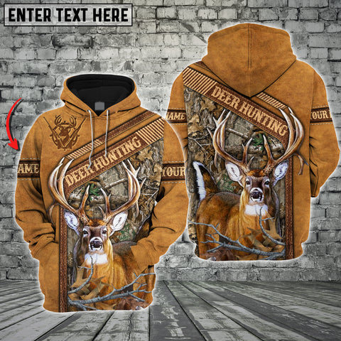 Maxcorners Deer Hunting Leather Pattern Custom Name Shirt 3D All Over Printed Clothes