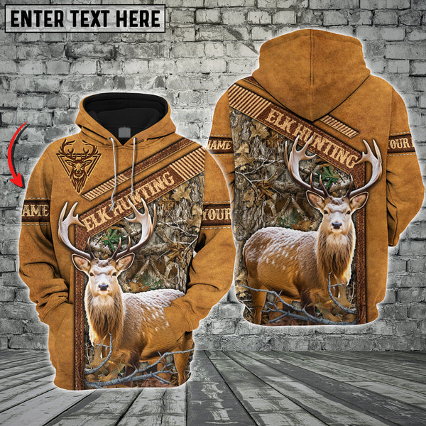 Maxcorners Elk Hunting Leather Pattern Custom Name Shirt 3D All Over Printed Clothes