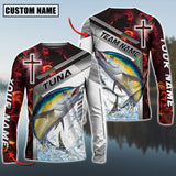 Maxcorner Tuna Fishing Red Flame With Cross Pattern Sun Protection Personalized Name And Team Name Long Sweat Shirt