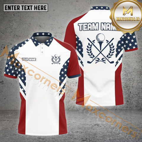 Maxcorners Customized Name USA Flag Golf Multicolor Smoke Pattern Custom 3D Polo Shirt