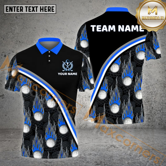 Maxcorners Golf Customized Name Flame Ball Pattern Multicolor Sport Jersey Pattern Custom 3D Polo Shirt (4 Colors)