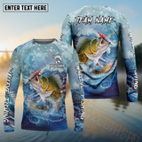 Maxcorners Walleye Fishing USA Flag Blue Seawave Pattern Sport Custom Name & Team Name 3D Shirts