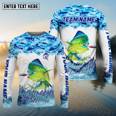 Maxcorners Mahi-Mahi Fishing Blue Water School Of Fish Pattern Sport Custom Name & Team Name 3D Shirts