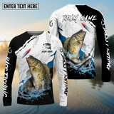 Maxcorners Crappie Fishing Black White Water Pattern Sport Custom Name & Team Name 3D Shirts