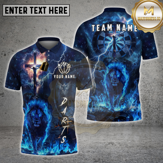 Maxcorners Christian Lion of Judah Dart Player Lightning Faith Multicolor Options Personalized Name, Team Name 3D Shirt (4 Colors)
