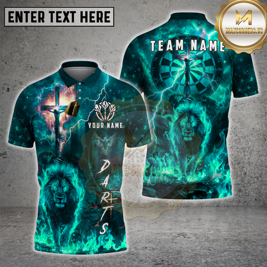 Maxcorners Christian Lion of Judah Dart Player Lightning Faith Multicolor Options Personalized Name, Team Name 3D Shirt (4 Colors)