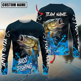 Maxcorner Bass Fishing Blue Wave Pattern Personalized 3D Long Sleeve Shirt