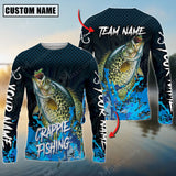 Maxcorner Crappie Fishing Blue Wave Pattern Personalized 3D Long Sleeve Shirt