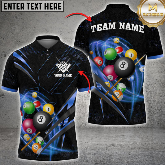Maxcorners Billiard Light Premium Pattern Multicolor Options Personalized Name, Team Name 3D Polo Shirt (4 Colors)