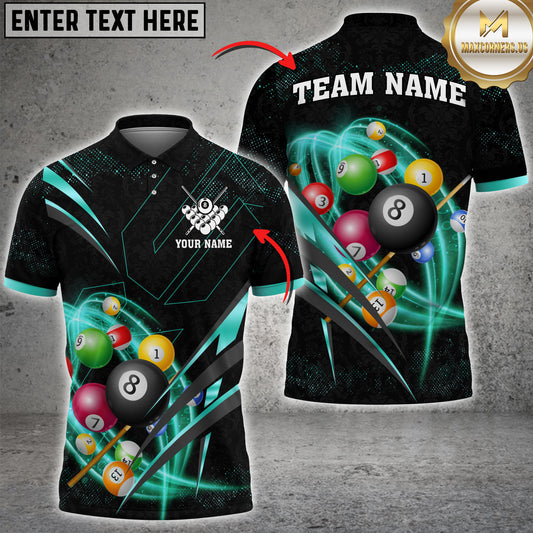 Maxcorners Billiard Light Premium Pattern Multicolor Options Personalized Name, Team Name 3D Polo Shirt (4 Colors)