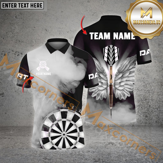 Maxcorners Darts Smoke Wings Pattern Multicolor Options Personalized Name, Team Name 3D Polo Shirt (4 Colors)