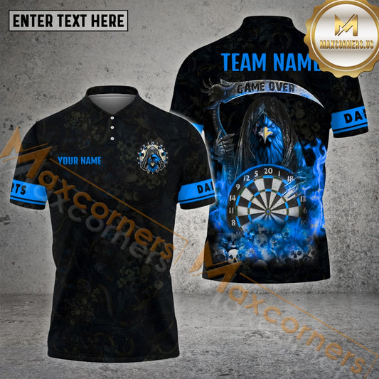 Maxcorners Darts Eagle Reaper Skull Pattern Multicolor Options Personalized Name, Team Name 3D Polo Shirt (4 Colors)
