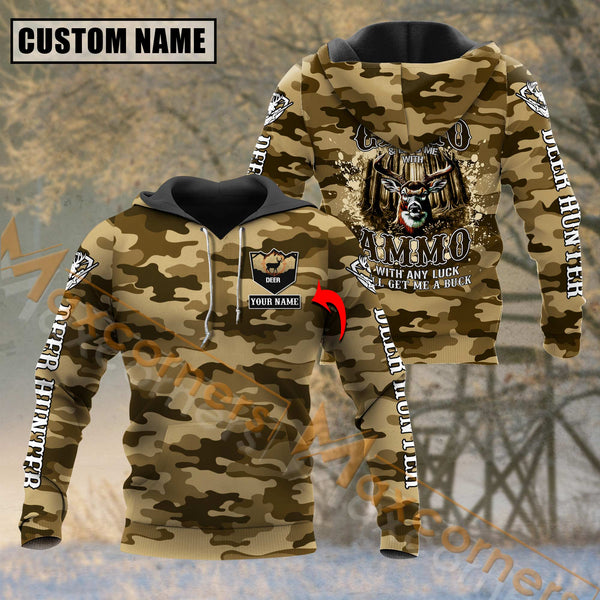 Maxcorners Deer Hunting Camo Forest Pattern Custom Name Shirt 3D All Over Printed Clothes