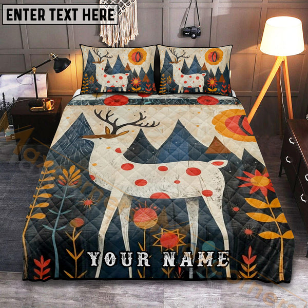 Maxcorners Nordic Reindeer Forest Bedding Set 3D Print Custom Name