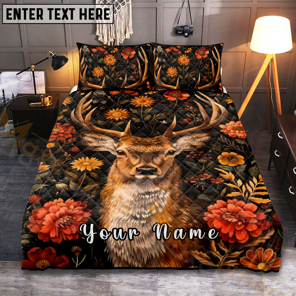 Maxcorners Autumn Deer Flower Bedding Set 3D Print Custom Name