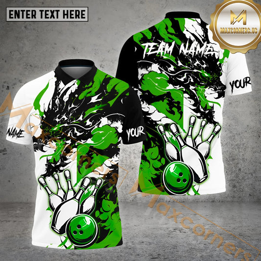 Maxcorner Bowling Ball & Pins Dragon Paint Pattern Multicolor Option Customized Name 3D Shirt (4 Colors)
