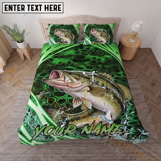 Maxcorners Fishing Green Honeycomb Personalized Name Unisex 3D Bedding Set