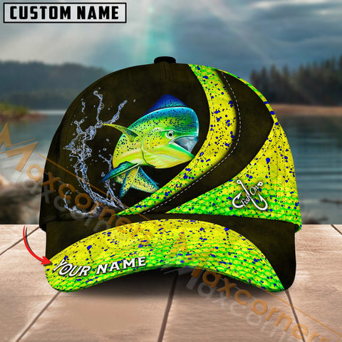 Maxcorners Mahi-Mahi Fishing Skinfish Leather Pattern Multicolor Personalized Name 3D Cap