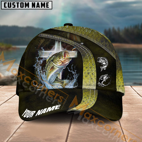 Maxcorners Largemouth Bass Fishing Skinfish Texure Pattern Multicolor Personalized Name 3D Cap