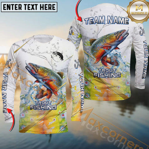 Maxcorners Trout Fishing Golden Line Skinfish Pattern Sport Custom Name & Team Name 3D Shirts