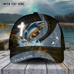 Maxcorners Catfish Fishing  Cross Skinfish Flag Of United States Sport Pattern Personalized Name 3D Cap MT133