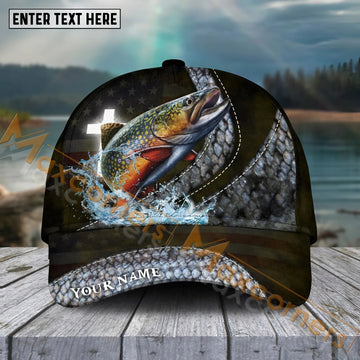 Maxcorners Trout Fishing  Cross Skinfish Flag Of United States Sport Pattern Personalized Name 3D Cap MT133