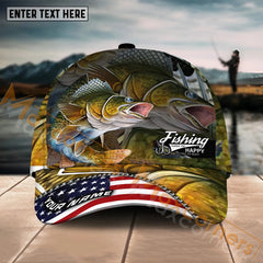 Maxcorners Walleye Fishing Fishing Make Me Happy Skinfish Flag Of US Sport Pattern Personalized Name 3D Cap MT133