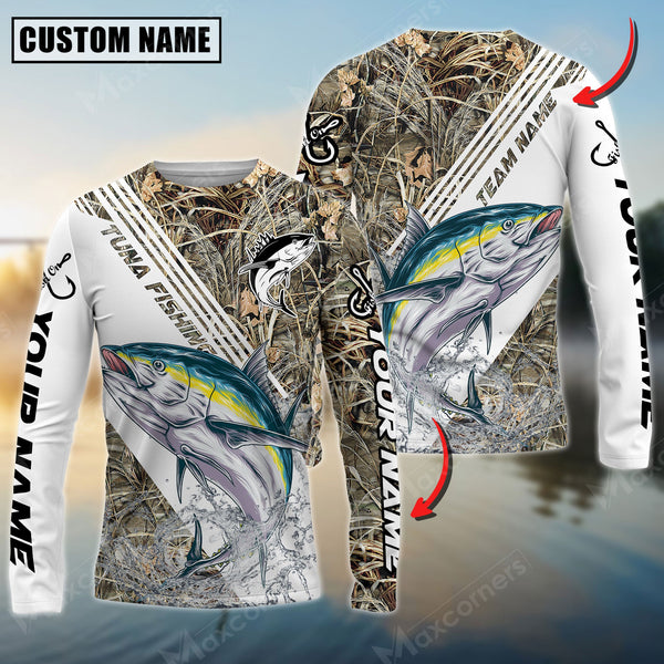 Maxcorner Tuna Fishing Camo Pattern Personalized Name And Team Name Long Sweat Shirt