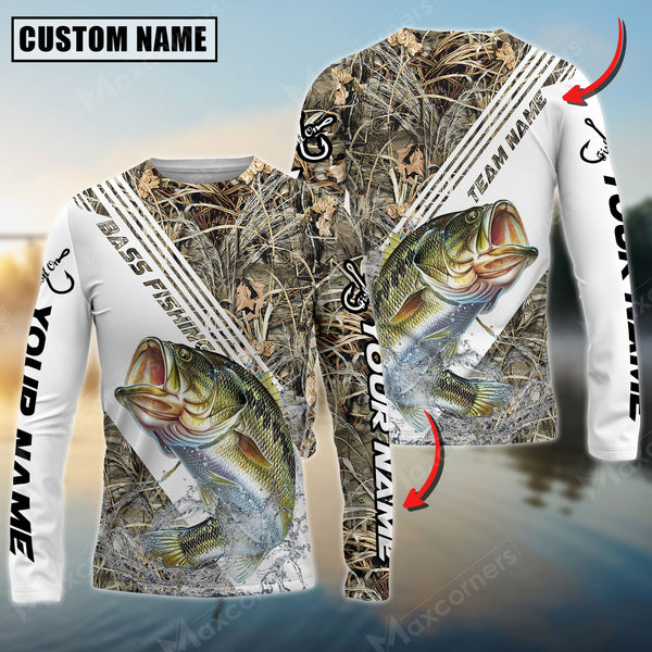 Maxcorner Bass Fishing Camo Pattern Personalized Name And Team Name Long Sweat Shirt