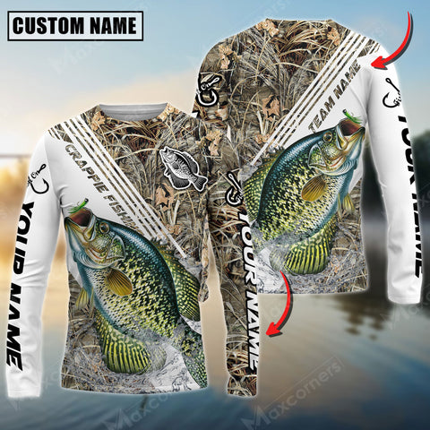 Maxcorner Crappie Fishing Camo Pattern Personalized Name And Team Name Long Sweat Shirt