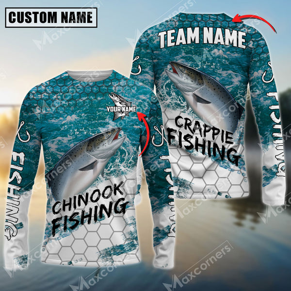 Maxcorner Chinook Fishing Sun Protection Sea Camo Pattern Personalized Name And Team Name Long Sweat Shirt