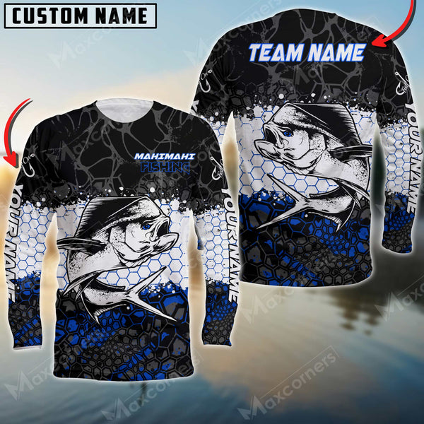 Maxcorner Mahi-Mahi Fishing Jersey Black&Blue Pattern Personalized 3D Long Sleeve Shirt