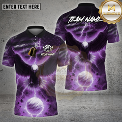 Maxcorners Golf Shirt Lightning Strike Eagle Golf Shirt, Customized Name & Team Name 3D Shirts (4 Colors)