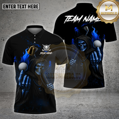 Maxcorners Grim Reaper Golf Polo Shirt, Customized Name & Team Name 3D Shirts (4 Colors)