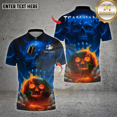 Maxcorners Bowling Flame Skull Bowling Design Multioptions Personalized Name, Team Name Unisex 3D Shirt (4 Colors)