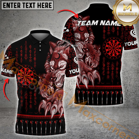 Maxcorners Darts Viking Wolf Dartboard Personalized Name, Team Name 3D Polo Shirt (4 Colors)