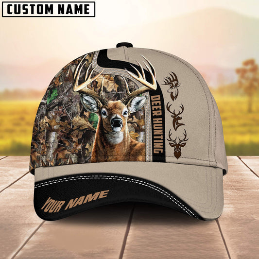 Maxcorners Deer Hunting Camoflage Premium Leather Multicolor Personalized Name 3D Cap (4 colors)