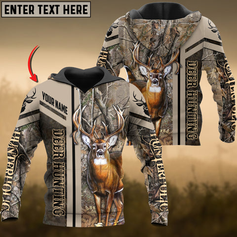 Maxcorners Deer Hunting Grass Brown Camo Leather Pattern Custom Name Shirt 3D All Over Printed Clothes