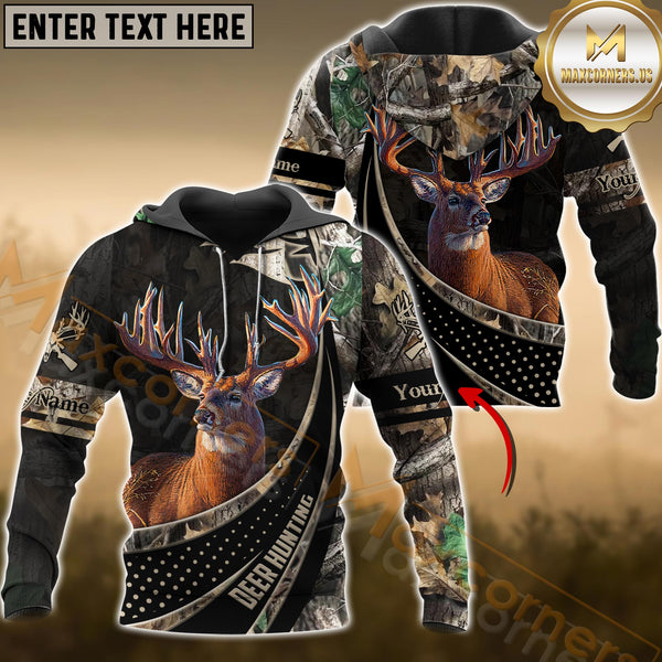 Maxcorners Deer Hunting Brown Camo Dot Pattern Custom Name Shirt 3D All Over Printed Clothes