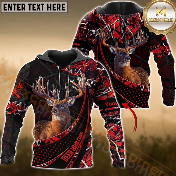 Maxcorners Deer Hunting Red Camo Dot Pattern Custom Name Shirt 3D All Over Printed Clothes