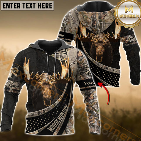 Maxcorners Moose Hunting Grass Brown Camo Dot Pattern Custom Name Shirt 3D All Over Printed Clothes