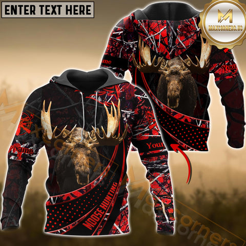 Maxcorners Moose Hunting Red Camo Dot Pattern Custom Name Shirt 3D All Over Printed Clothes