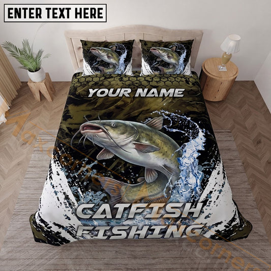 Maxcorners Fishing Black Water Splash Personalized Name Unisex 3D Bedding Set