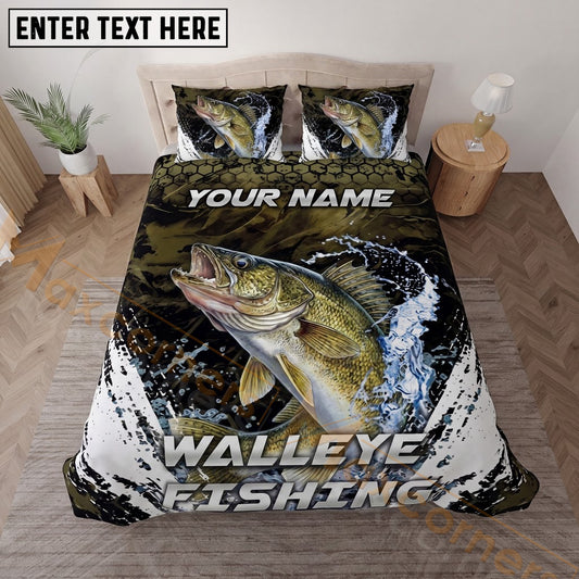Maxcorners Fishing Black Water Splash Personalized Name Unisex 3D Bedding Set