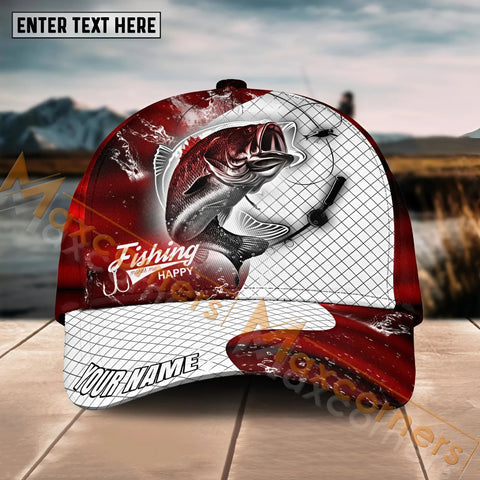 Maxcorners Bass Fishing Red Dark Pattern Sport Pattern Personalized Name 3D Cap MT133