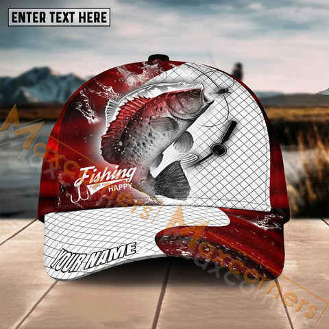 Maxcorners Crappie Fishing Red Dark Pattern Sport Pattern Personalized Name 3D Cap MT133